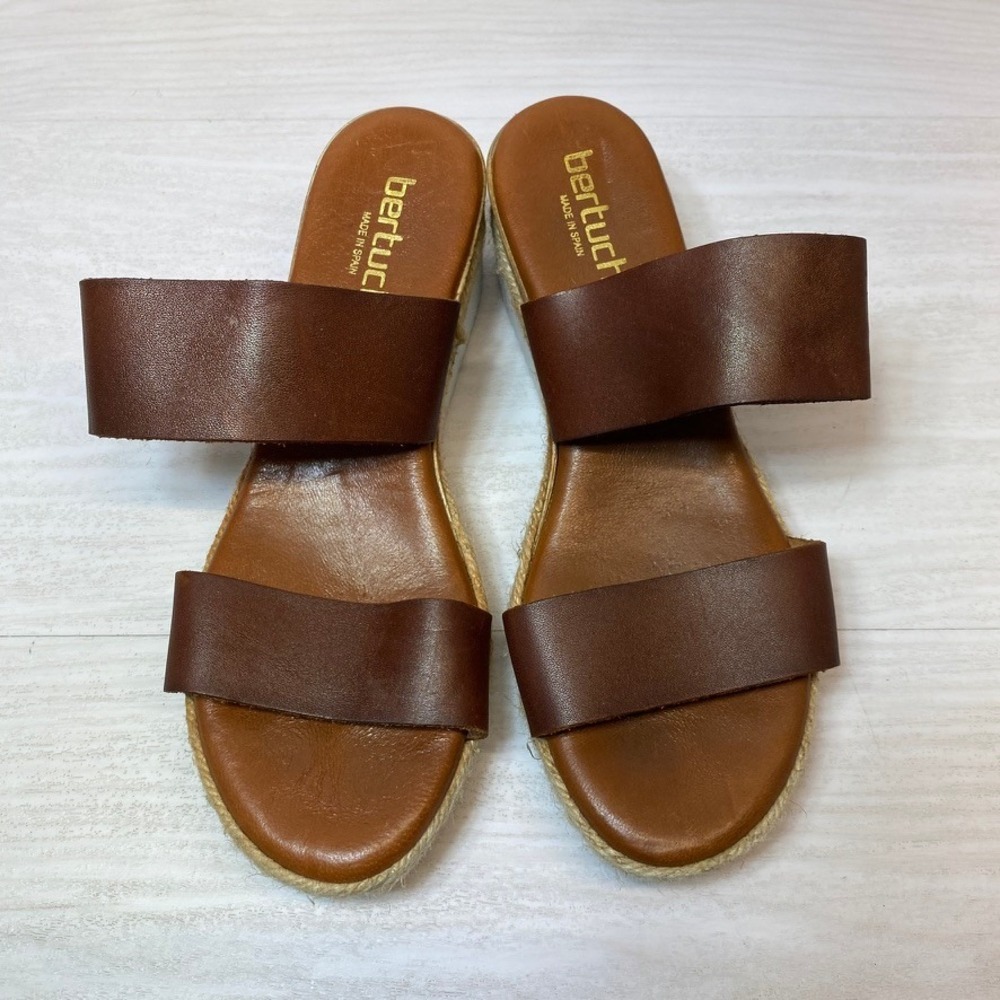 Bertuchi Womens 8 Slide Sandals Espadrille Platform Brown Leather Wedge Spain